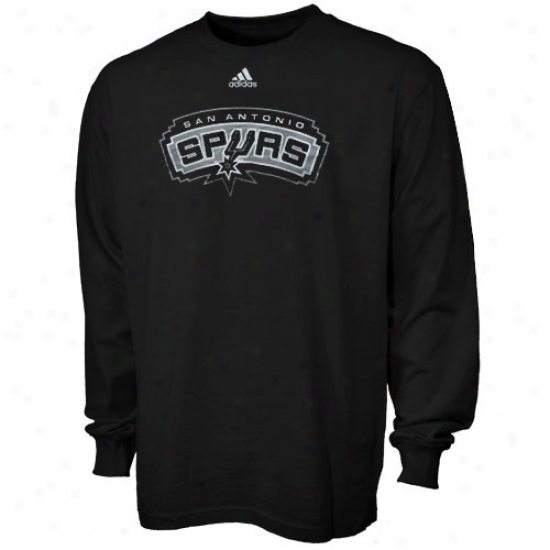 San Antonio Spurs Shirts : Adidas San Antonnio Spurs Boy Black Radical Logo Slow Sleeve Shirts