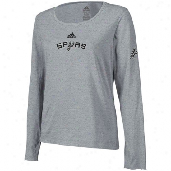San Antonio Spurs T Shift : Adidas San Antonio Spurs Laxies Ash Layere Logo Long Sleeve Tissue T Shirt
