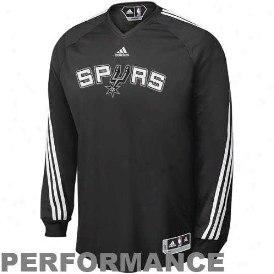 Spurs Apparel: Adidas Spurs Black On Court Shooting Long Sleeve Performance T-shirt