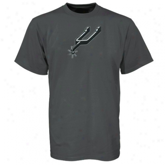 Spurs Attire: Sport Authentics By Adidas Spurs Charcoal Retro Logo T-shirt