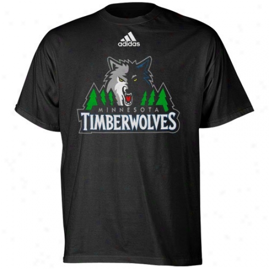 Timberwklves Tshirt : Adidas Timberwolves Youth Black Ful Primary Logo Tshirt