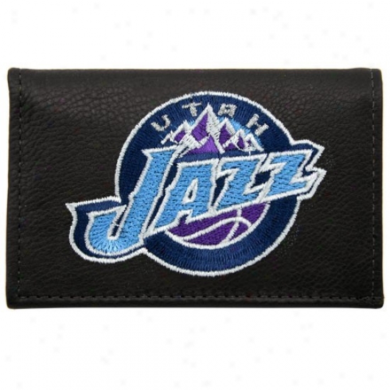 Utah Jazz Black Leather Embroidered Tri-fold Wallet