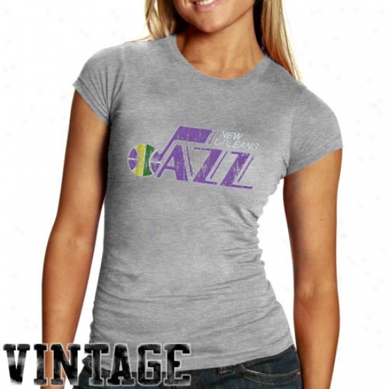 Utah Jazz Shirt : New Orleans Jazz Ladiess Ash Basic Throwback Logo Triblend Shirt