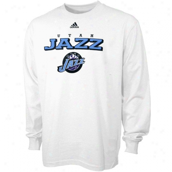 Utah Jazz T-sirt : Adidas Utah Jazz Whi5e Exact Lingering Sleeve T-shirt