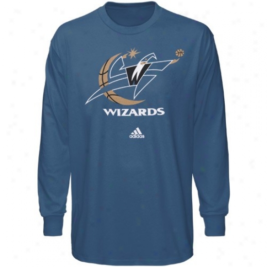 Washington Wizard Apparwl: Adidas Washington Wizard Blue Full Primary Logo Long Sleeve T-shirt