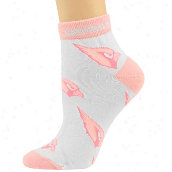 Arizona Cardinals Ladies White-pink All Over Team Logo Ankle Socks
