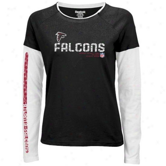 Atlanta Falcon Shirt : Reebok Atlanta Falcon Ladies Black Sideline Tacon Long Sleeve Layered Tissue Shirt