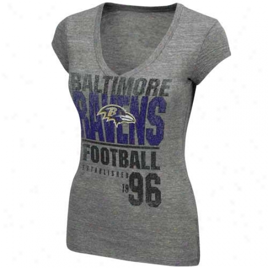 Baltimore Raven Tshirts : Baltimore Raven Ladies Charcoal Victory Play V-neck Tshirts