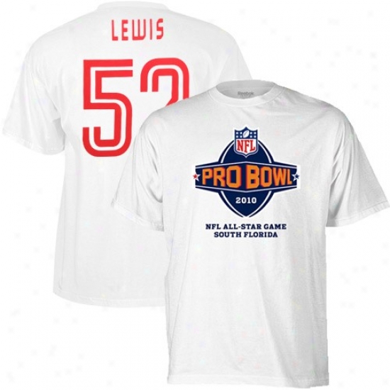 Baltimore Ravens Tshirt : Reebok 2010 Pro Bowl White #52 Perception Lewis Player Tshirt