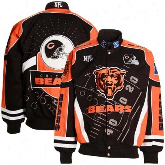Bears Jackets : Bears Youth Navy Blue-orange Playbook Twill Jackets
