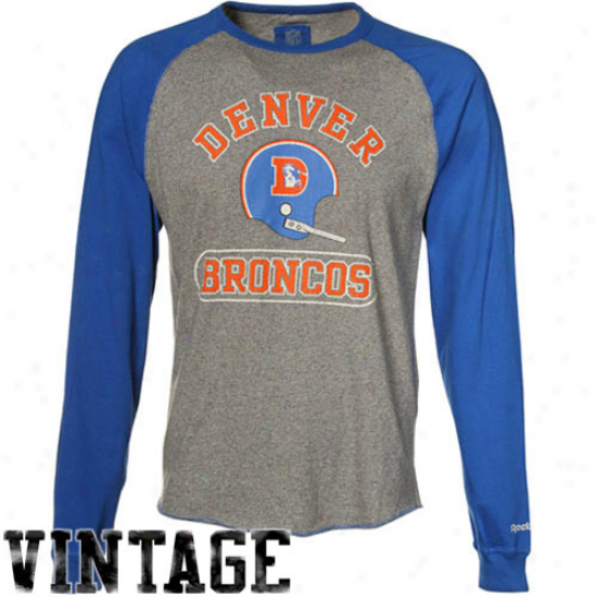 Broncos Shirts : Reebok Broncos Ash-royal Blue Vintage Raglan Long Sleeve Shirts