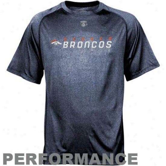 Broncos T-shirt : Reebok Nfl Equipment Broncos Navy Blue Sifeline Speedwick Performance Heathered T-shirt
