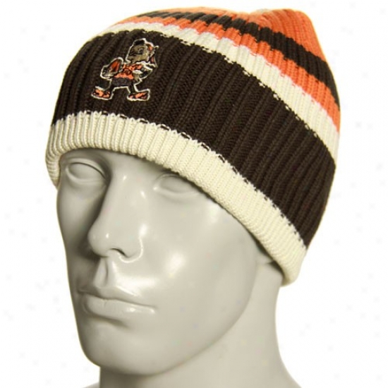 Browne Hats : Reebok Browns Natural Team Color Striped Knit Beanie
