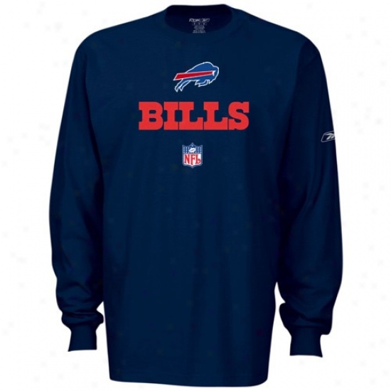 Buffalo Bill Attire: Reebok Buffalo Bill Navy Blue Team Marks Long Sleeve T-shirt