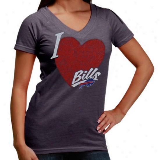 Buffalo Bill T-shirt : Reebok Buffalo Bill Ladies Charcoal I Love This Team Tri-blend V-neck T-shirt
