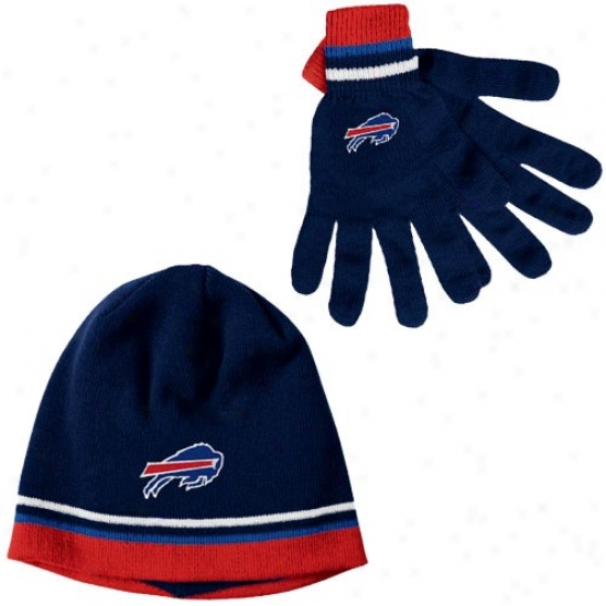 Buffalo Bills Gear: Reebok Buffalo Bills Navy Blue Gloves & Beanie Gift Set