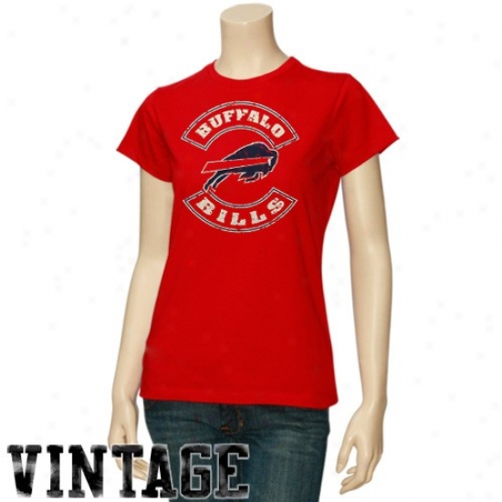 Buffalo Bills Tee : Buffalo Bills Ladies Red Basic Round Logo Vintage Tee