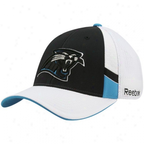 Carolina Panther Gear: Reebok Carolina Panther Black-white Structured Mesh Back Flex Fit Hat