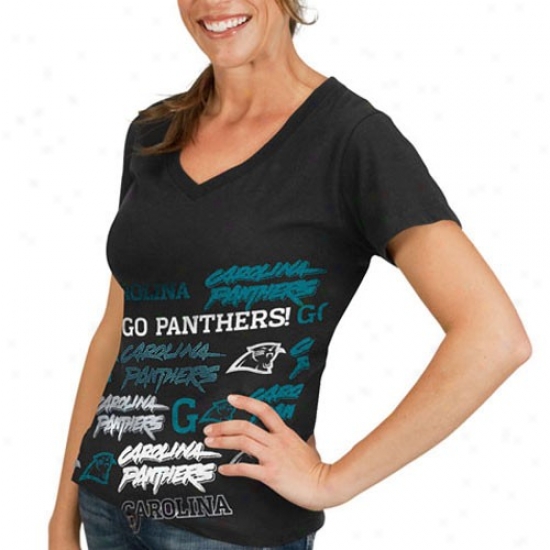 Carolina Panther Shirts : Carolina Panther Ladies Black Bling Diva Premium V-neck Sirts