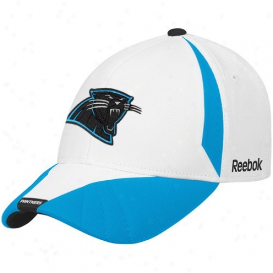 Carolina Panthers Gear: Reebok Carolin Panthers White-panther Blud Cut & Sew Structured Adjustable Hat
