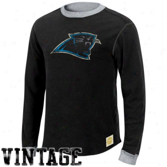 Carolina Panthers Shirts : Reebok Carolina Panthers Black-ash Reversible Double Join Long Sleeve Vintage Shirts