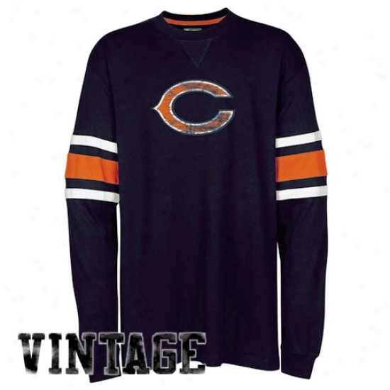 Chicago Bear Tshjrt : Chicago Bear Navy Blue End Line Long Sleeve Vintage Tshirt