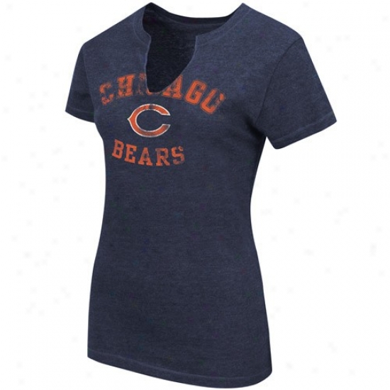 Chicago Bears Attirw: Chicago Bears Ladies Heather Navy Blue Champion Swagger Separate Neck T-shirt