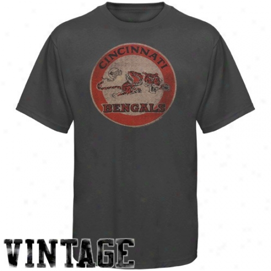 Cincinnati Bengals T-shirt : Cincinnati Bngals Charcoal Vintage Distressed Logo T-shirt