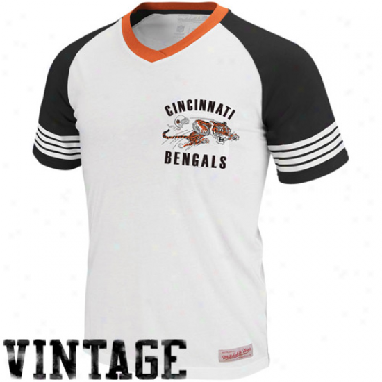 Cincinnati Bengals Tshirts : Mitchell & Ness Cincinnati Bengals White 1960 Vintage V-neck Raglan Premium Tshirts