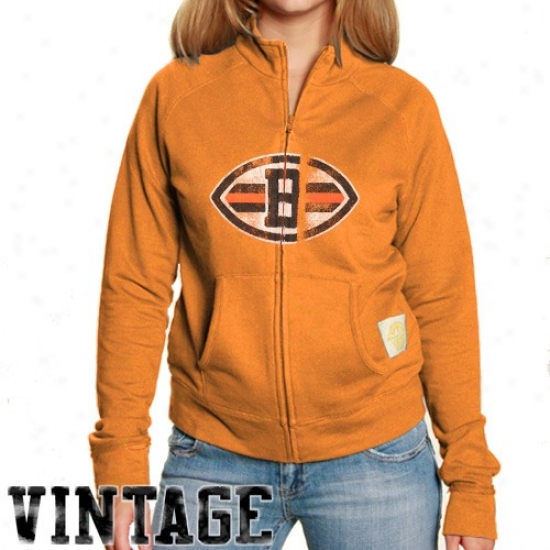 Cleveland Brown Jacket : Reebok Cleveland Brown Ladies Orange Improve Logo Full Zip Vintage French Terry Track Jacket