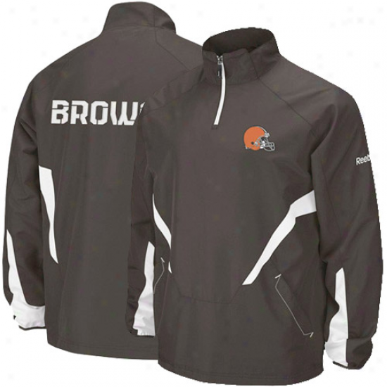 Cleveland Brown Jackets : Reebok Cleveland Brown Brown Hot Sideline 1/4 Zip Pullover Wind Jackets