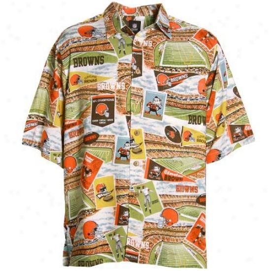 Cleveland Browns Clothes: Reyn Spooner Cleveland Browns Scenic Print Hawaiian Button-up Shirt