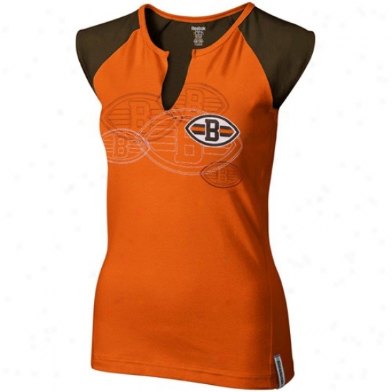 Cleveland Browwns Tshirt : Reebok Cleveland Browns Ladies Orange High Pitch Split Neck Premium Tshirt