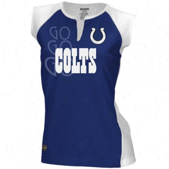 Colts Dress: Reebok Colts Ladies Navy Blue-white Two-toned Split Neck T-shirt