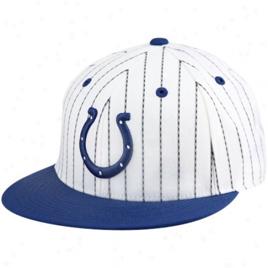 Colts Hat : Reebok Colts White-royal Blue Pinstripe Pro Shape Flat Bill Fitted Hat
