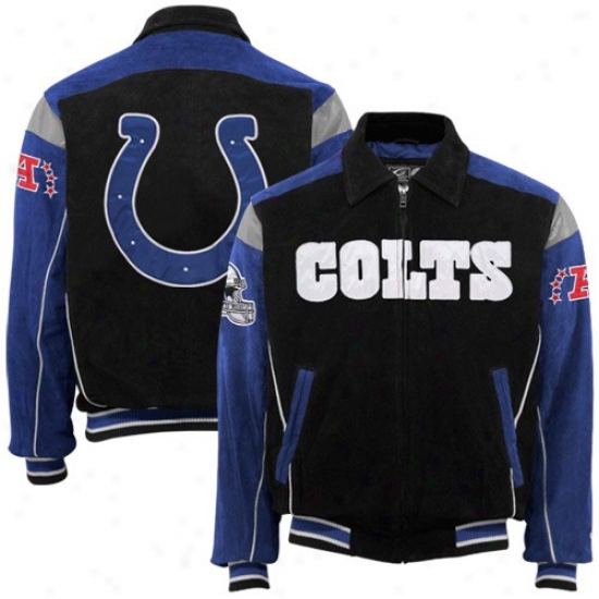 Colts Jackets : Colts Black-royal Blue Suede Full Zip Jackets