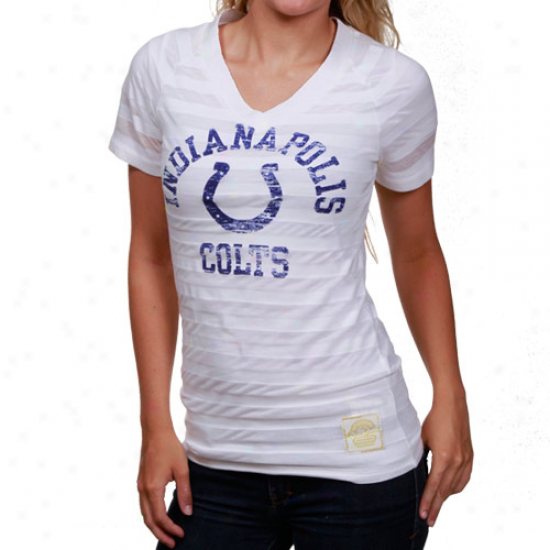 Colts Shirt : Reebok Colts Ladies White Retro Burnput Stripe Shirt