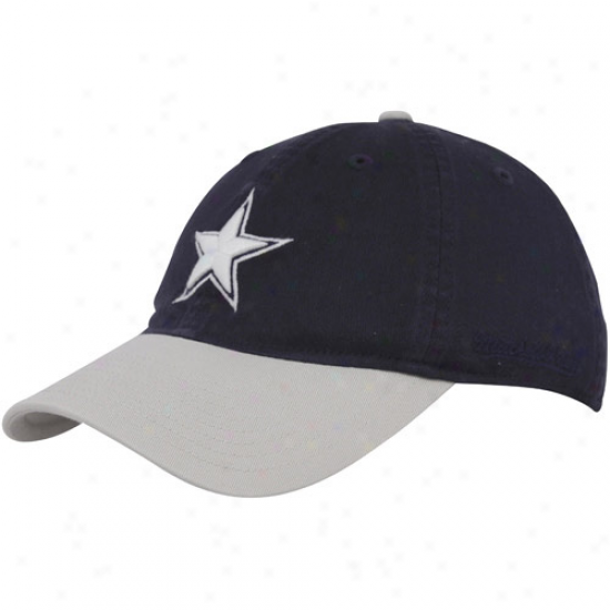 Cowboys Hats : Mitchell & Ness Cowboys Navy Blue-silver Throwback Flex Slouch Hats