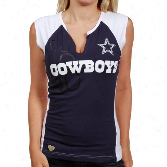 Dallqs Cowboy Attire: Reebok Dallas Cowboy Ladies Royal Blue-white Two-toned Spiit Neck T-shirt
