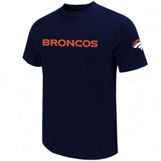 Denver Bronco Apparel: Denver Bronco Navy Blue Zone Blitz Embroidered T-shirt