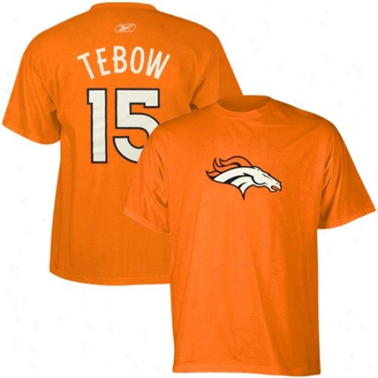 Denver Bronco Apparel: Reebok Denver Btonco #15 Tim Tebow Orange Scrimmage Gear Player T-shirt