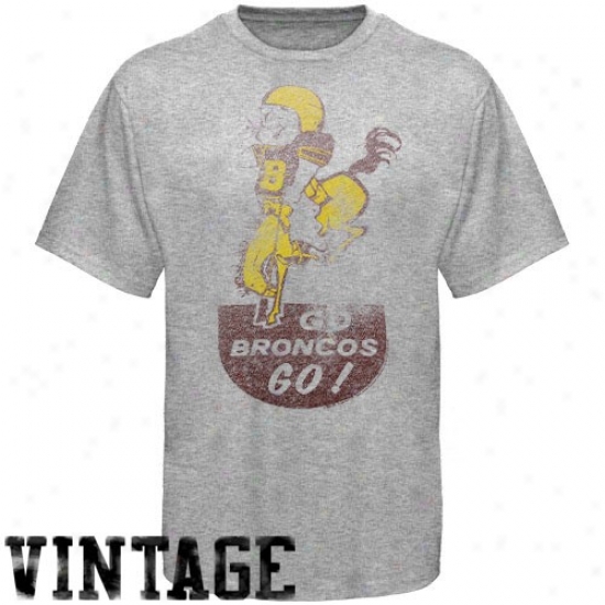 Denver Bronco Shirts : Denver Bronco Ash Vintage Distressed Logo Shirfs
