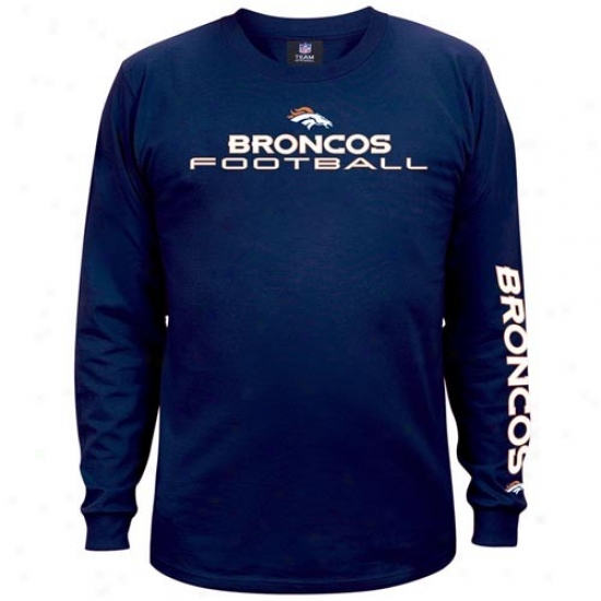 Denver BroncoT  Shirt : Dencer Bronco Navy Blue Team Shine Long Sleeve T Shirt