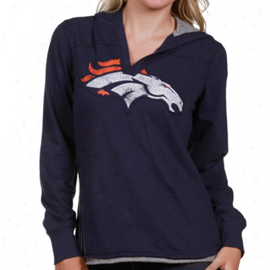 Denver Broncos Attire: Reebok Denver Broncos Ladies Navy Blue Classics Long Sleeve Hoody T-short