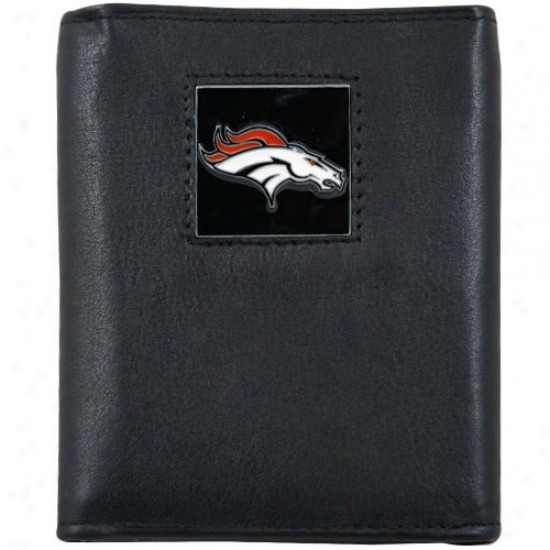 Denver Broncos Black Genuine Leather Executive Trifold Wallet
