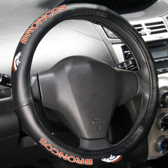 Denver Broncos Black Leaher Steering Wheel Cover