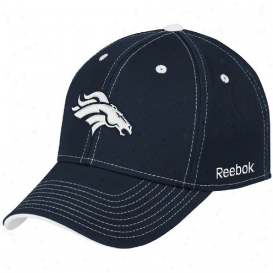 Denver Broncos Cap : Reebok Denver Brpncos Navy Blue Tonao Team Logo Flex Fit Cap