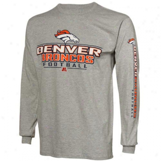 Denver Broncos T-shirt : Denver Broncos Ash Gridiron Tough Ii Long Sleeve T-shirt