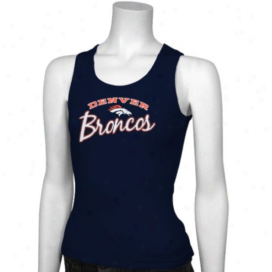 Denver Broncos T-shirt : Denver Broncos Navy Blue Ladies Scripted Tunic Length Tank Top