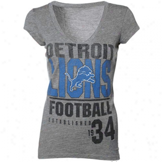 Detroit Lion T Shirt : Detroit Lion Ladies Ash Victory Play Ii V-neck T Shirt